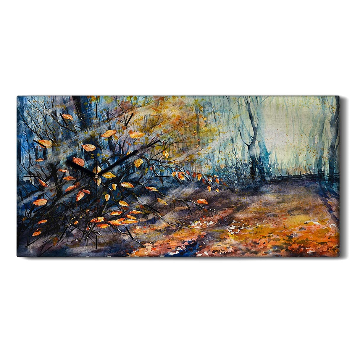 Art mural moderne forêt automnale avec horloge sur toile salon et chambre 60x30