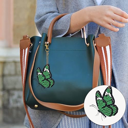 Miniatura 6 de AZURAOKEY Juego de 8 piezas de arte de diamantes de mariposa llavero de doble cara DIY Butterfly Diamond Art Llaveros de arte de diamantes en forma