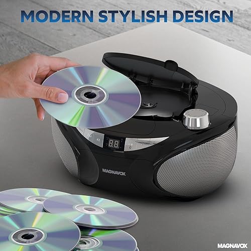 Vista 16 de Magnavox MD6949 Boombox de CD portátil de carga superior con radio estéreo AM/FM y tecnología inalámbrica Bluetooth en negro Compatible