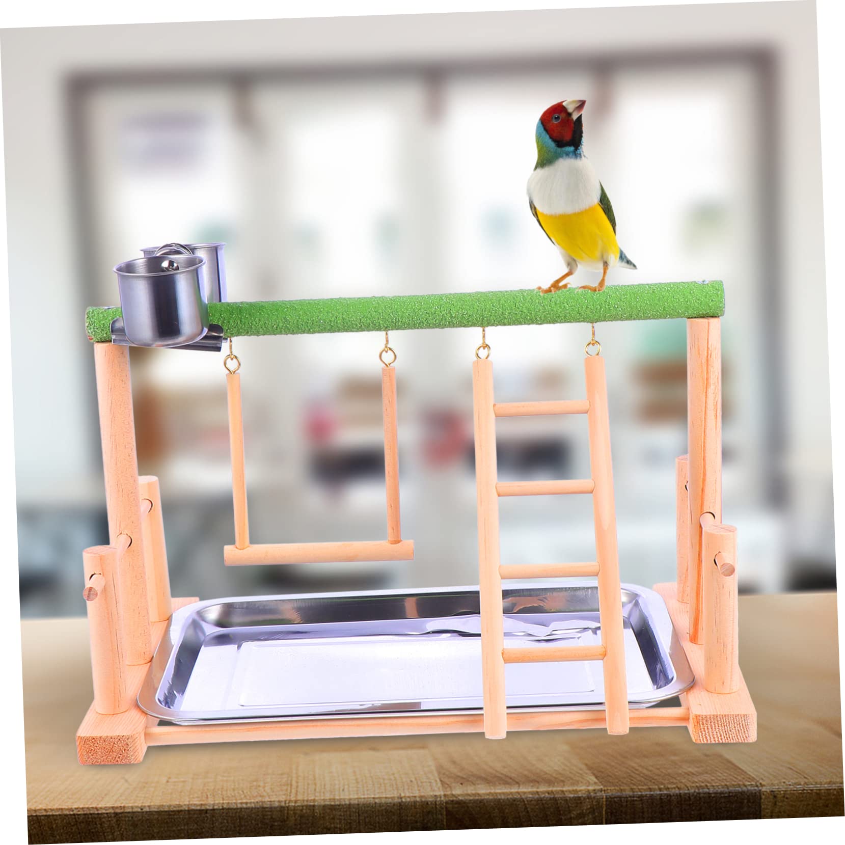 ERINGOGO Trespolo Per Uccelli Legno Con Piattaforma Di Gioco e Scala Per Pappagalli Cocoriti e Uccelli Simili Gioco e Addestramento Per Vita Sana e Felice