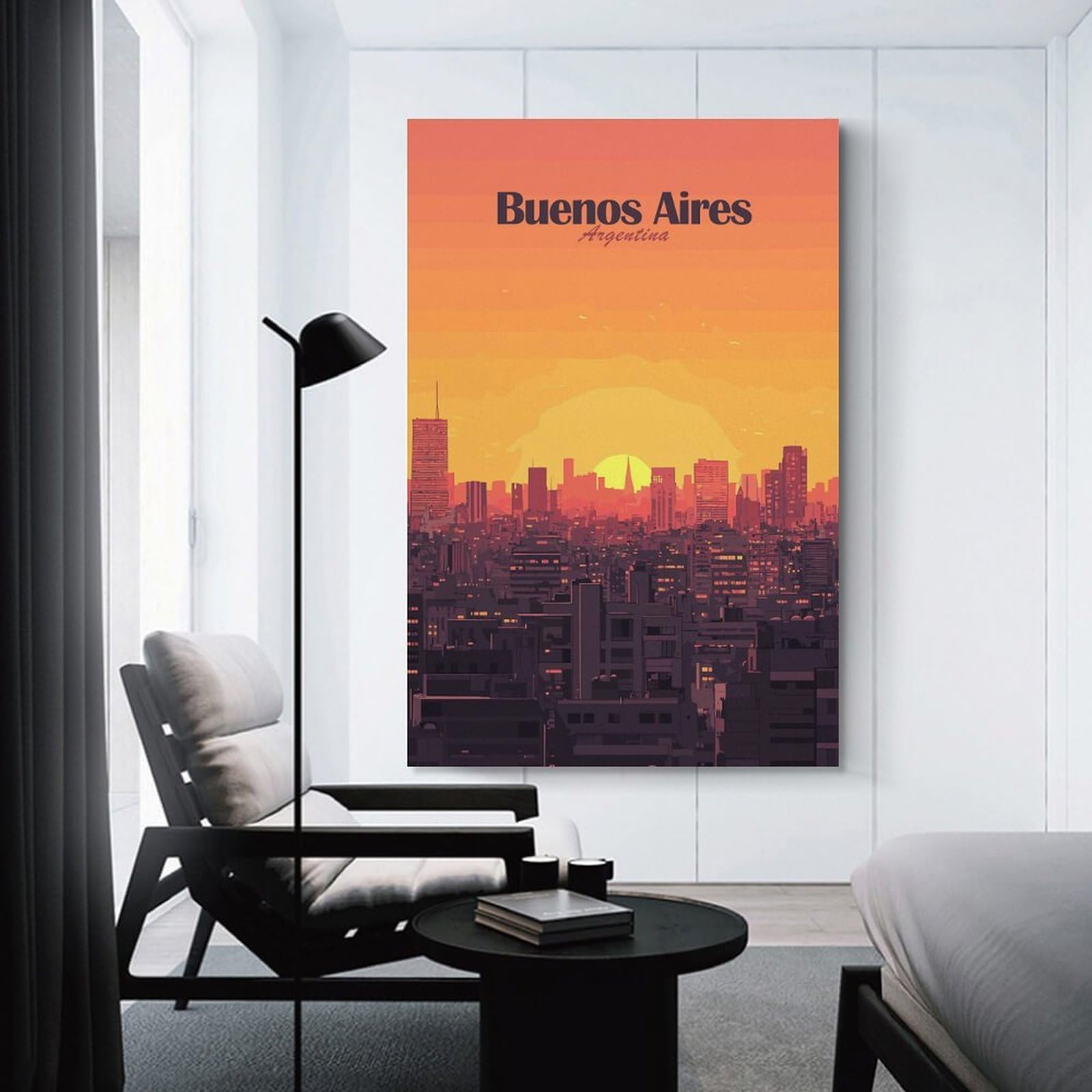 Junmoney Unframe-Style-19 Buenos Aires Sunset Skyline Hanging Wall Art, 20X30inch(50X75cm), For Entrance Walls, Hall Decor Or Foyers, Wall Decor To Refresh Empty Corners