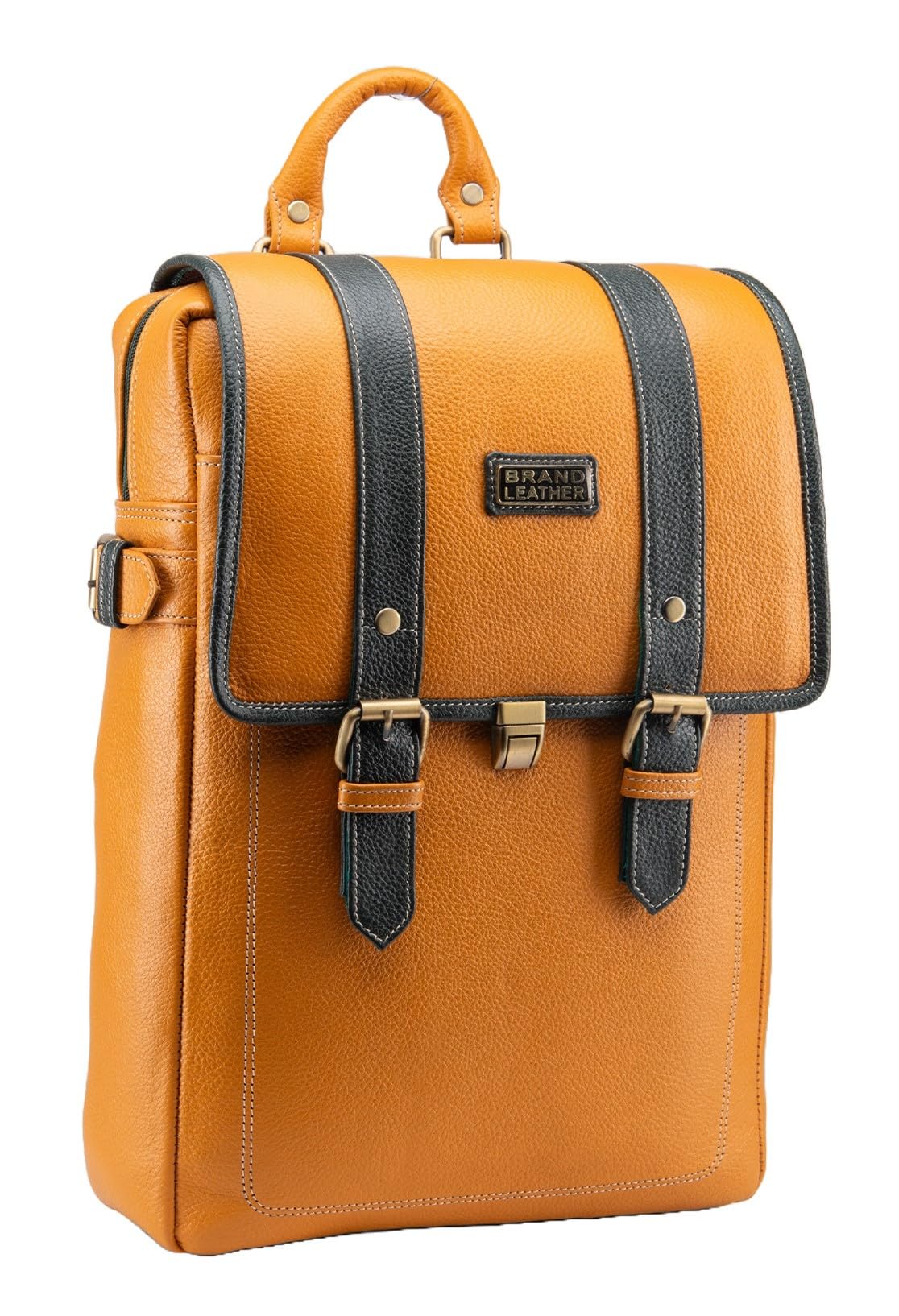 BRAND LEATHER Genuine Leather 15.6 Inch Laptop Backpack For Use Office|Travel|Scahool|College Unisex (YLW & GRN) (B0D26GD7WP) Amazon Price History, Amazon Price Tracker