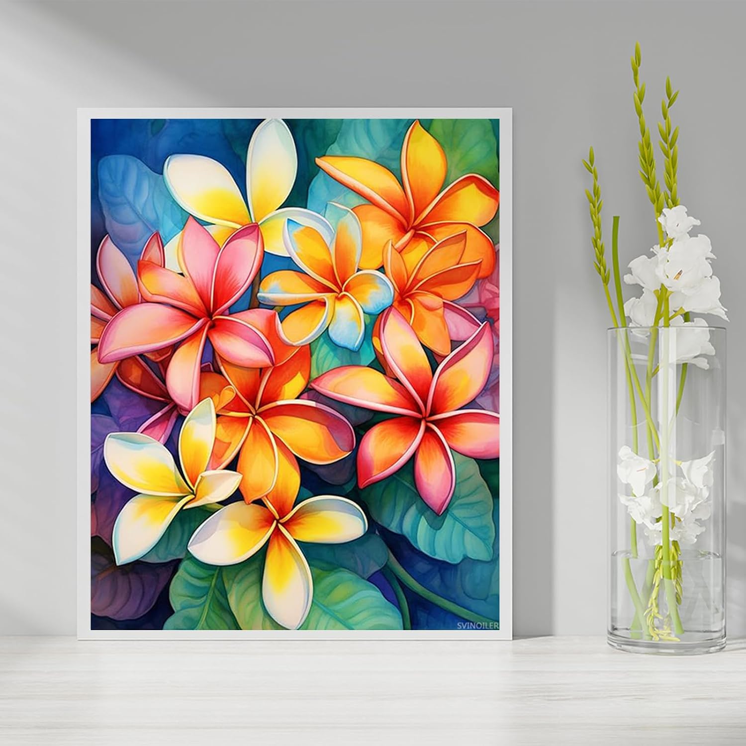 SVINOILER Adults Paint by Number Kits, Plumeria Flowers, Paint by Number Kits on Canvas, DIY Oil Paintings for Beginners Arts and Crafts, 40x50cm No Frame image 2