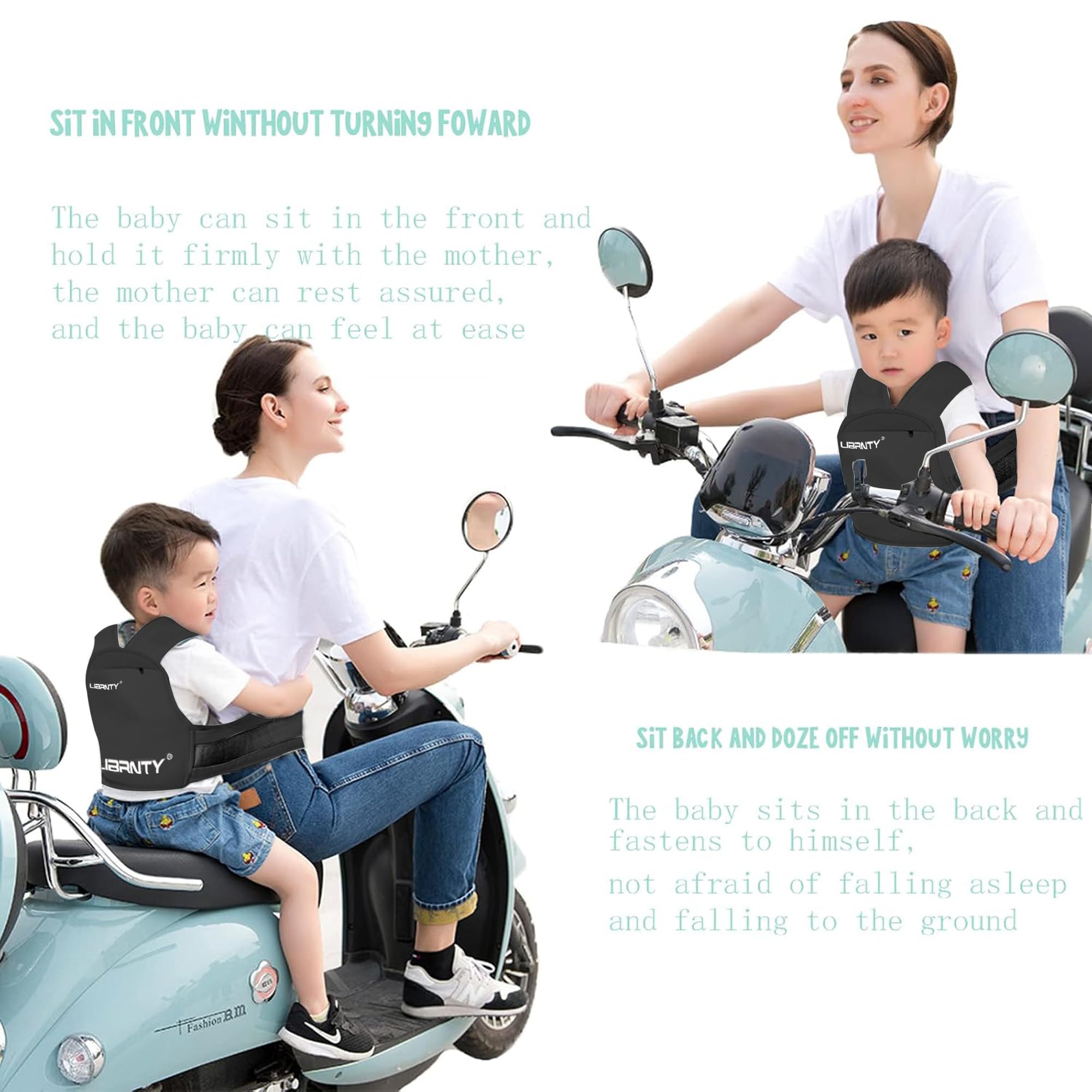 Cintura di Sicurezza per Moto Bambini Regolabile Riflettente Adatto 2-13 Anni