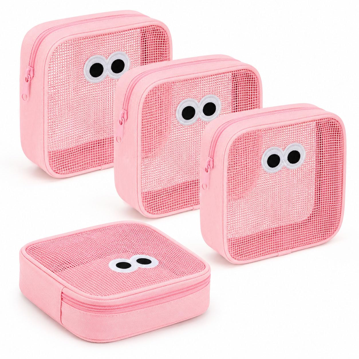 FunBlast 4pcs Mesh Makeup Pouch Small Zipper Cosmetic Bags for Women - 12 Cm Square Fashion Lipstick Pouches for Women, Nylon Mini Cash Toiletry Organizer Bag for Daily Accessories (Light Pink)-image-10