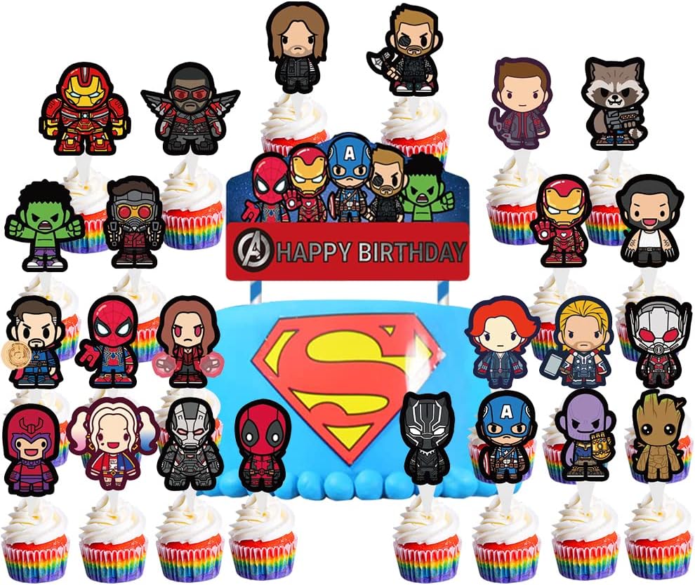 25Pcs Superhero Cake Topper Superheros Cupcake Topper for