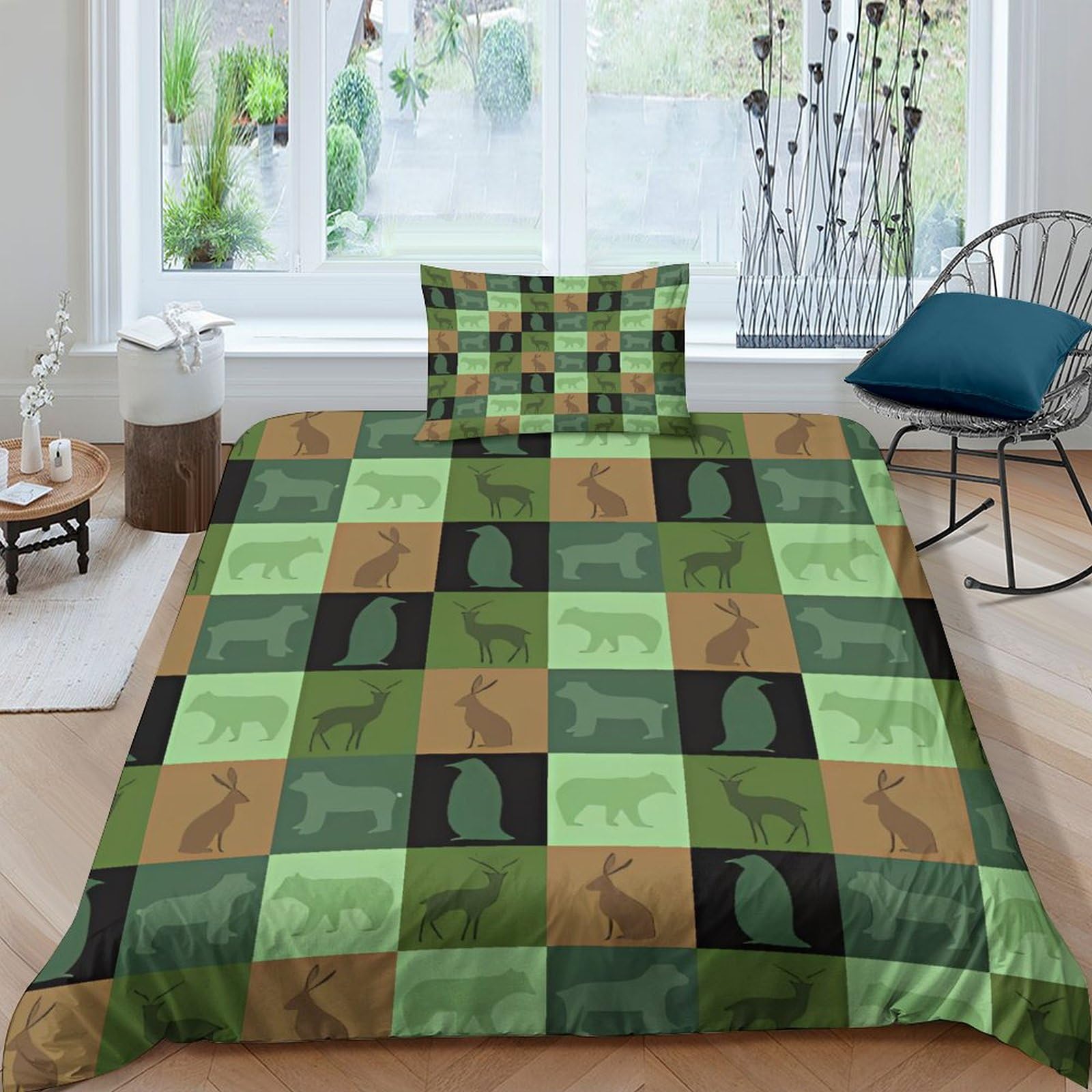 Housse de couette patchwork d'animaux 3D microfibre avec zip