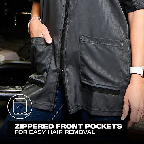 Miniatura 5 de Barber Strong Chaqueta de peluquero para hombre, color gris, repelente del cabello, paneles laterales ventilados ligeros y transpirables, cuenta