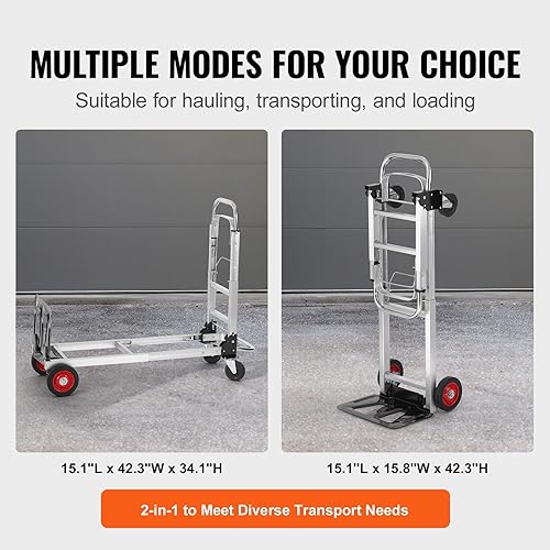 Miniatura 5 de Camión de mano plegable de aluminio, diseño 2 en 1 con capacidad de 400 libras, carrito plegable industrial resistente, carrito de ruedas de goma