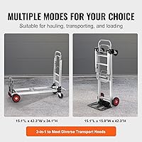 Vista 24 de VEVOR Folding Hand Truck and Dolly, 309 Lbs Capacity, Aluminum Foldable Cart, Heavy-Duty Luggage Trolley Cart with Telescoping Handle and PP+TPR
