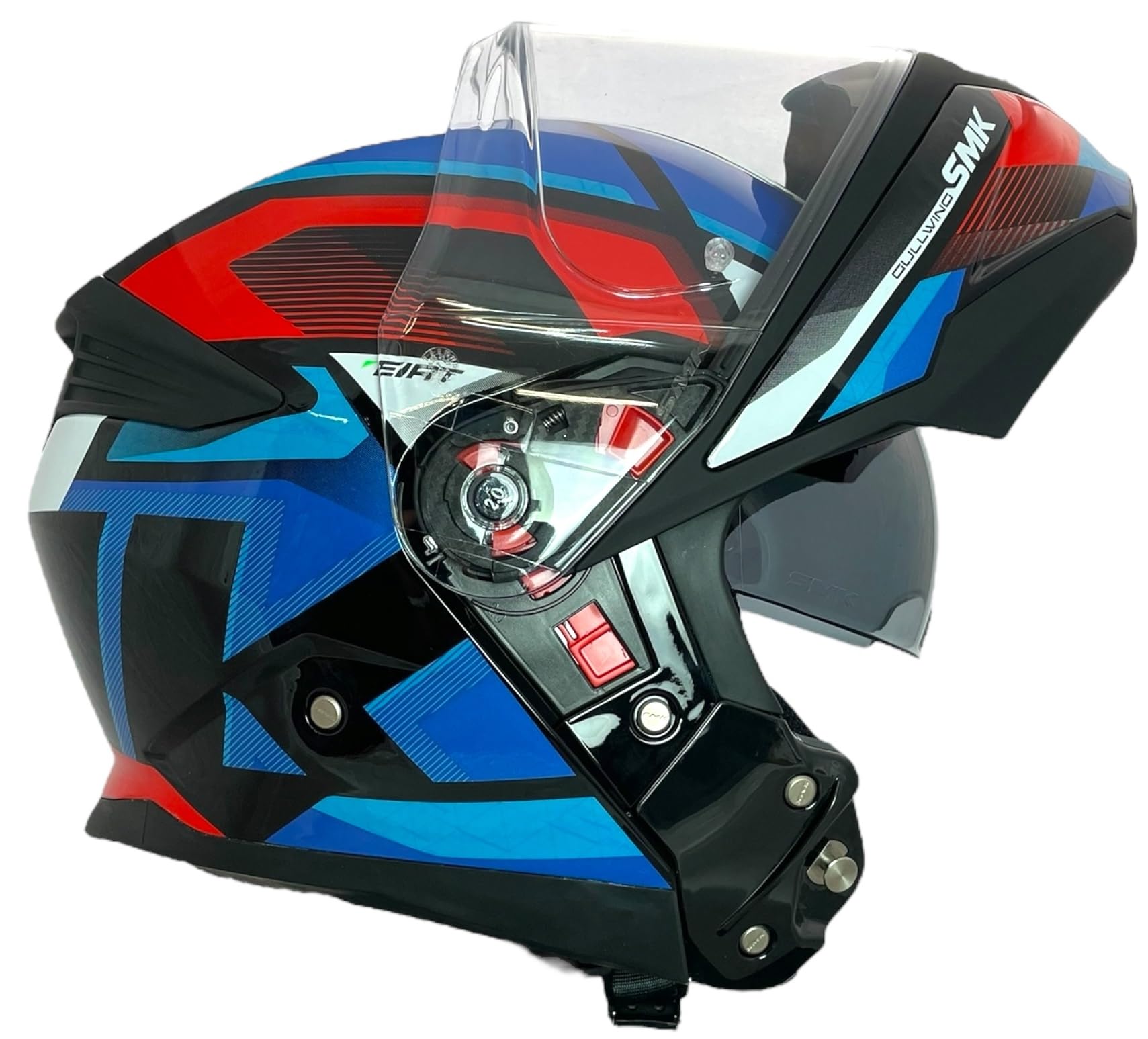 SMK Helmets Casco Modular GULLWING Venture Decorado Brillo Blanco, Rojo Y Azul GL253 22.06 con Doble Visor P/J (M 57/58)
