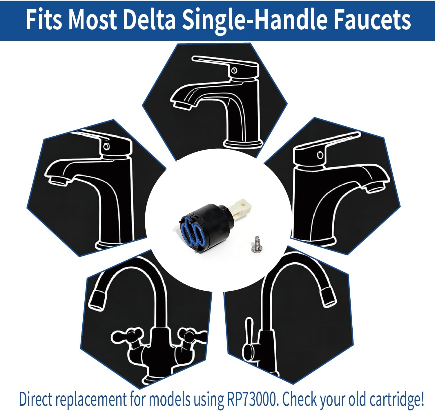 GrandEast RP73000 Faucet Cartridge Compatible with Delta - Easy DIY Installation, Durable Plastic Post for Kitchen & Bathroom Plumbing Replacement Parts (Included Screws)