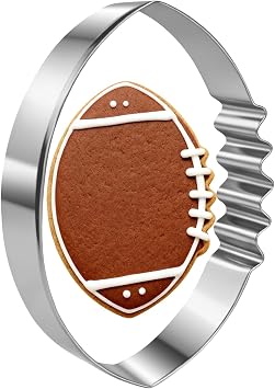 Football Cookie Cutter, Stainless Steel Oval with Lace Detail | 4 x 2.8 in oval football shape with lace detail for cookies, fondant and game day snacks