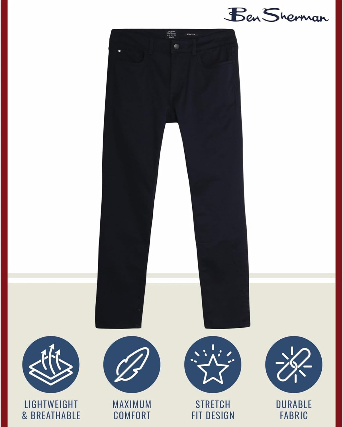 Ben Sherman Men's Stretch Fit Flat Front Lightweight Comfortable Casual Dress - Image 4