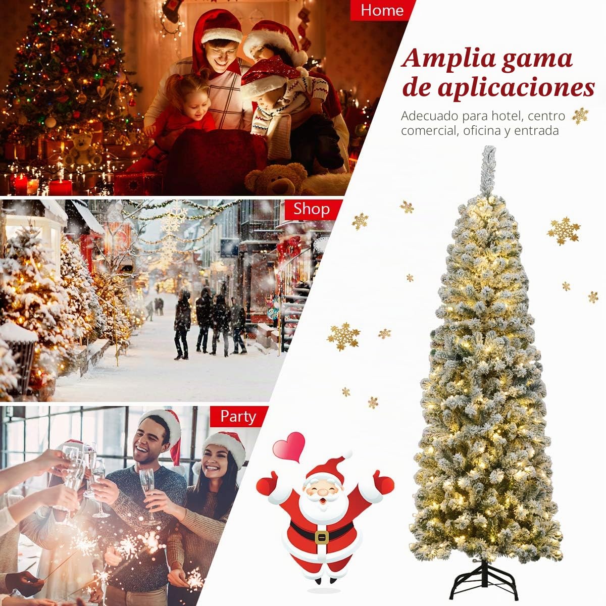 RELAX4LIFE Árbol de Navidad 180 cm con 250 Luces LED Blanco Cálido, Árbol de Navidad Nevado de PVC, Arvore de Natal con Luces Incorporadas, Navidad Decoración (180 cm, 500 Ramas)