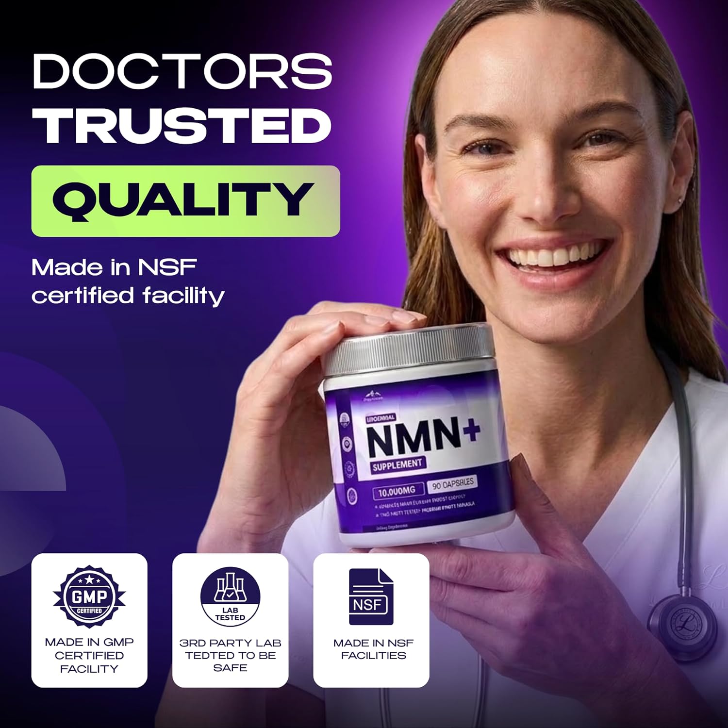 NMN Supplement with NAD+ and Resveratrol - 10,000MG Extra Strength | NMNH Alternative | NAD Liposomal Supplements for Men and Women - Supports Cellular Energy | 90 Capsules, 3 Months Supply