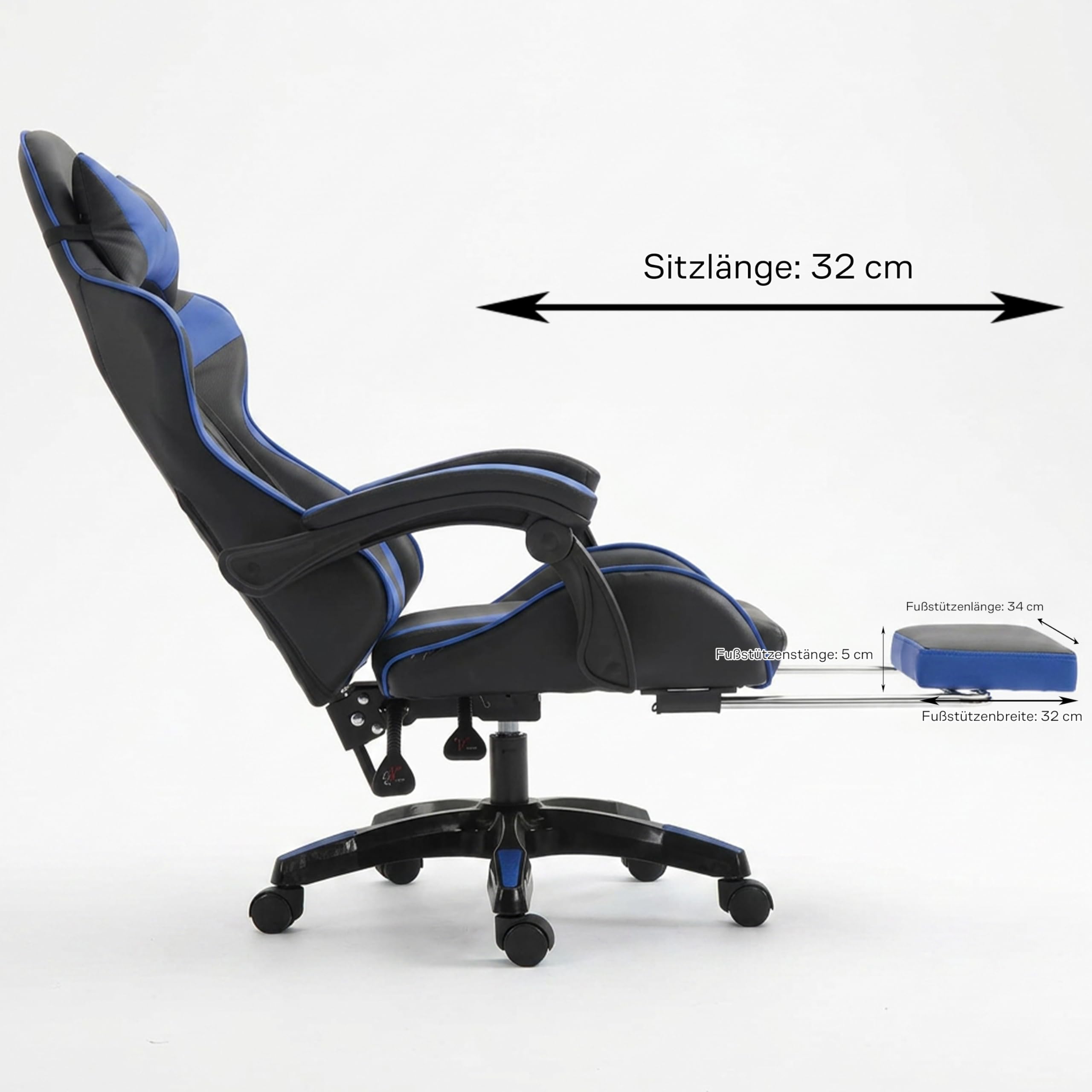 Retoo Fotel gamingowy, ergonomiczny fotel gamingowy – krzesło biurowe z podnóżkiem, regulowane oparcie, poduszka pod głowę, poduszka lędźwiowa, regulacja wysokości, sztuczna skóra, krzesło obrotowe