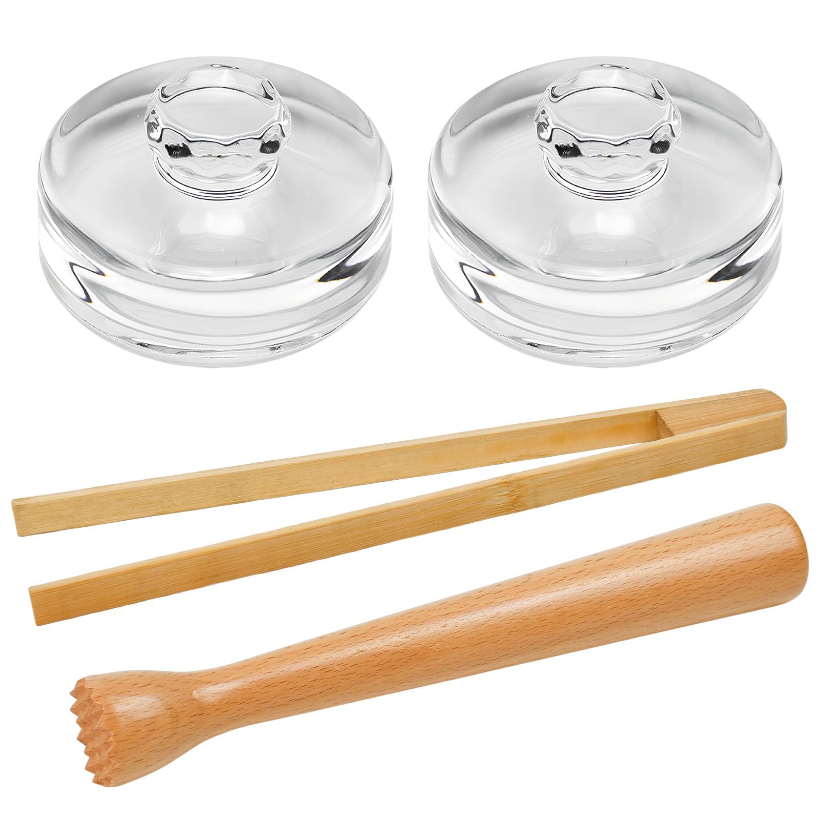 4 Pezzi Set di Accessori per Fermentazione con 2 Pesi in Vetro per Fermentazione 7 cm, Bastone da Schiacciamento di Fermentato e Pinza Fermentazione per la Fermentazione dei Crauti Kimchi