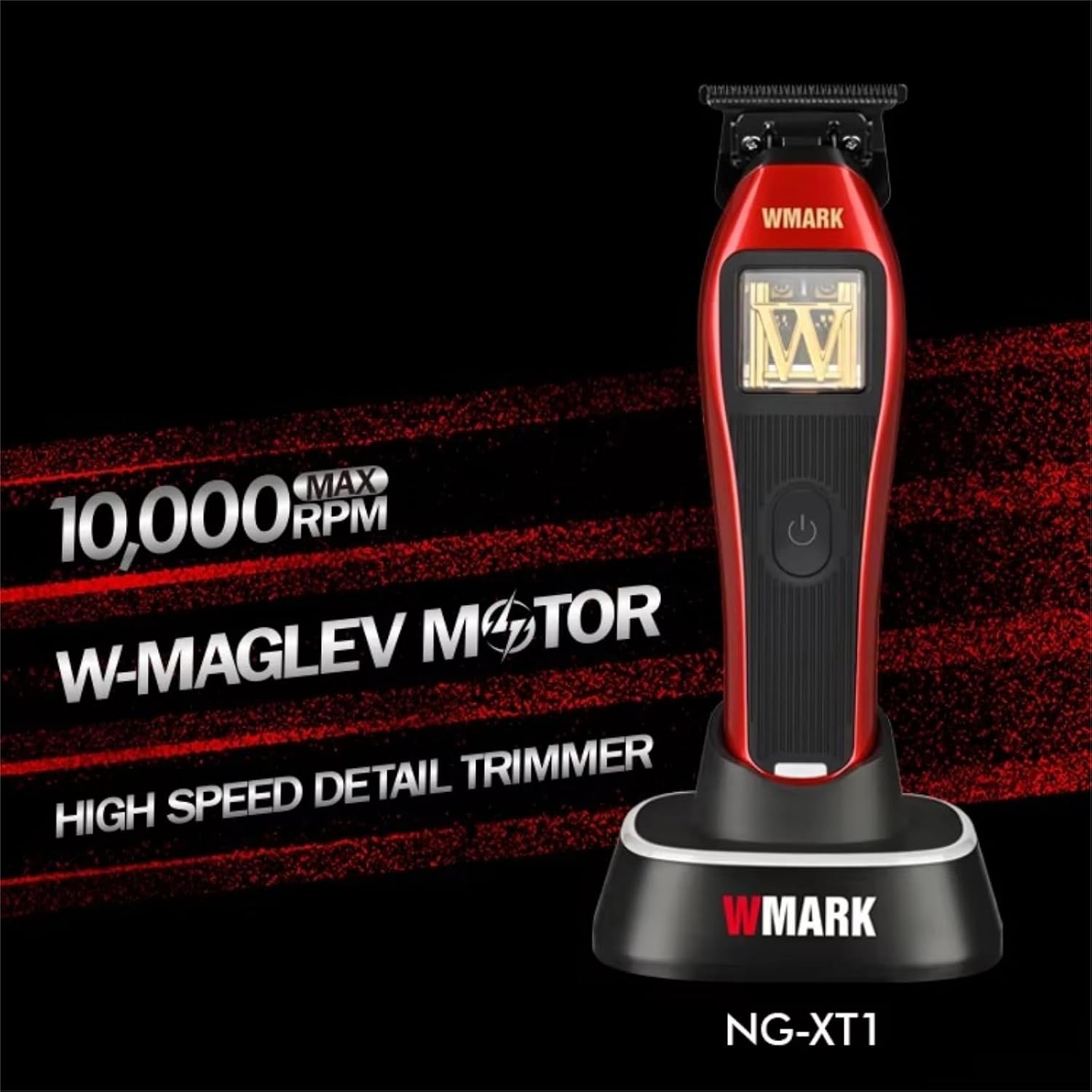 WMARK Beard Trimmer for Men Professional Cordless Barber Hair Clippers for Men Electric Trimmer for Men,Maglev Motor 10000RPM,Zero-Gap DLC Coated T-Blade, USB-C/Dock Rechargeable NG-XT1