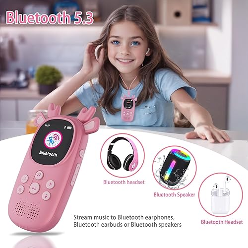 Miniatura 4 de Reproductores MP3 de 64 GB para niños, lindo reno portátil de música Bluetooth Kid MP3, reproductor de MP3 para niños con Bluetooth 5.3, altavoz,