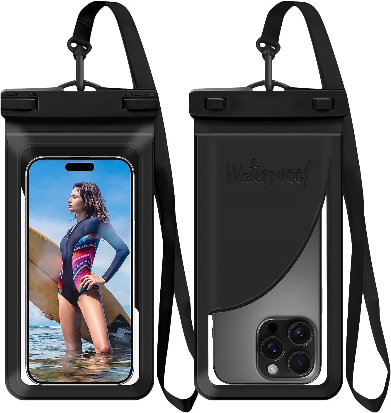 Waterproof Phone Pouch, with Inside Card Bag, Large Waterproof Case for iPhone 17 16 15 14 Pro Max,IPX8 Certified Lightweigt Cellphone Dry Bag, Beach Cruise Ship Essentials,1 Pack-Black-8.3″
