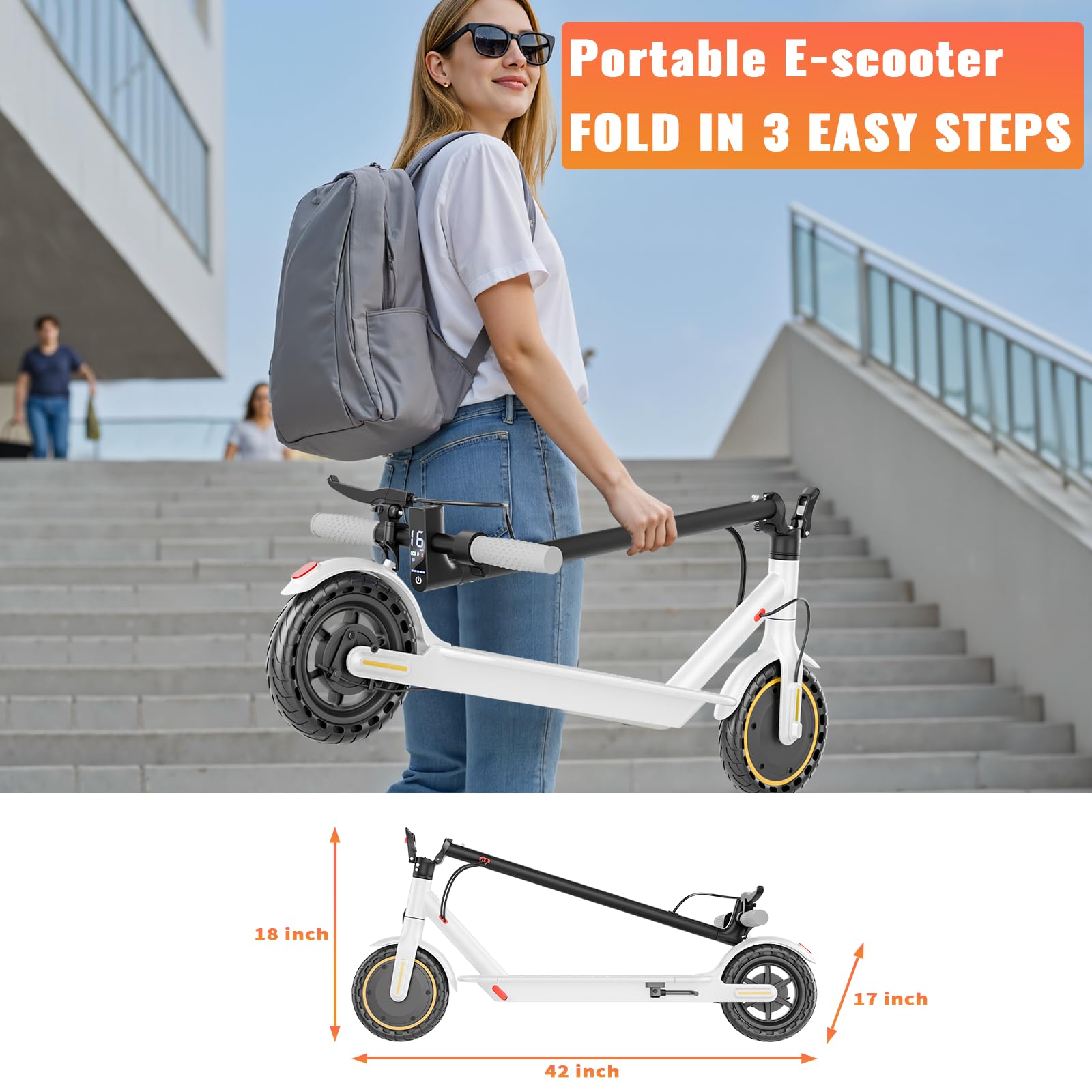 Electric Scooter - 8.5"/10" Solid Tire, Powerful 350W/500W Motor, Top Speed 19 MPH, Max 16-22 Miles Ranges, Load 265LBS, Aluminum Alloy Frame Foldable Commuting Escooter for Adults & Teens