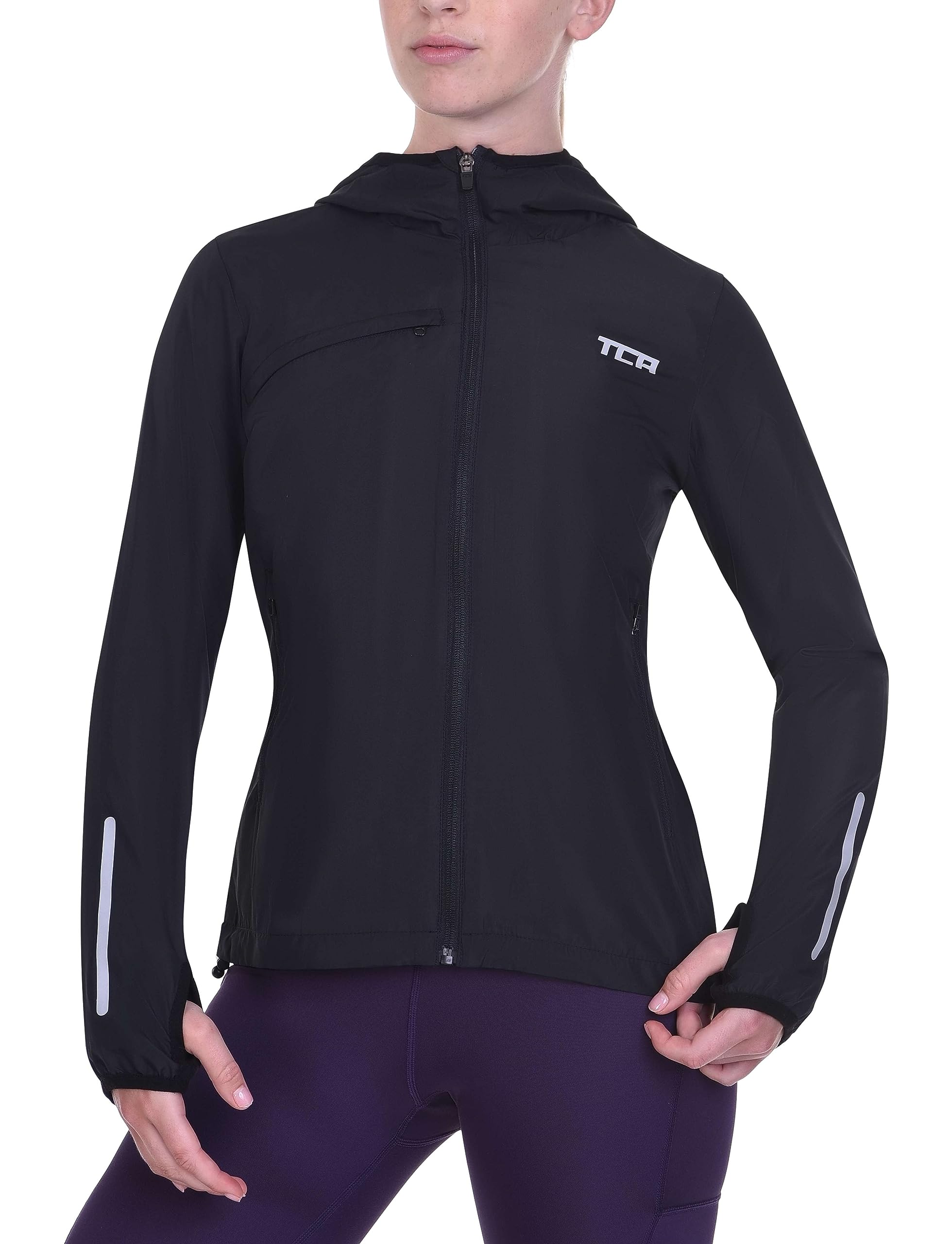 Tca Women's Black Stealth Running Softshell Jacket. Reflective Breathable Packable Jacket With Zip Pockets - Xs