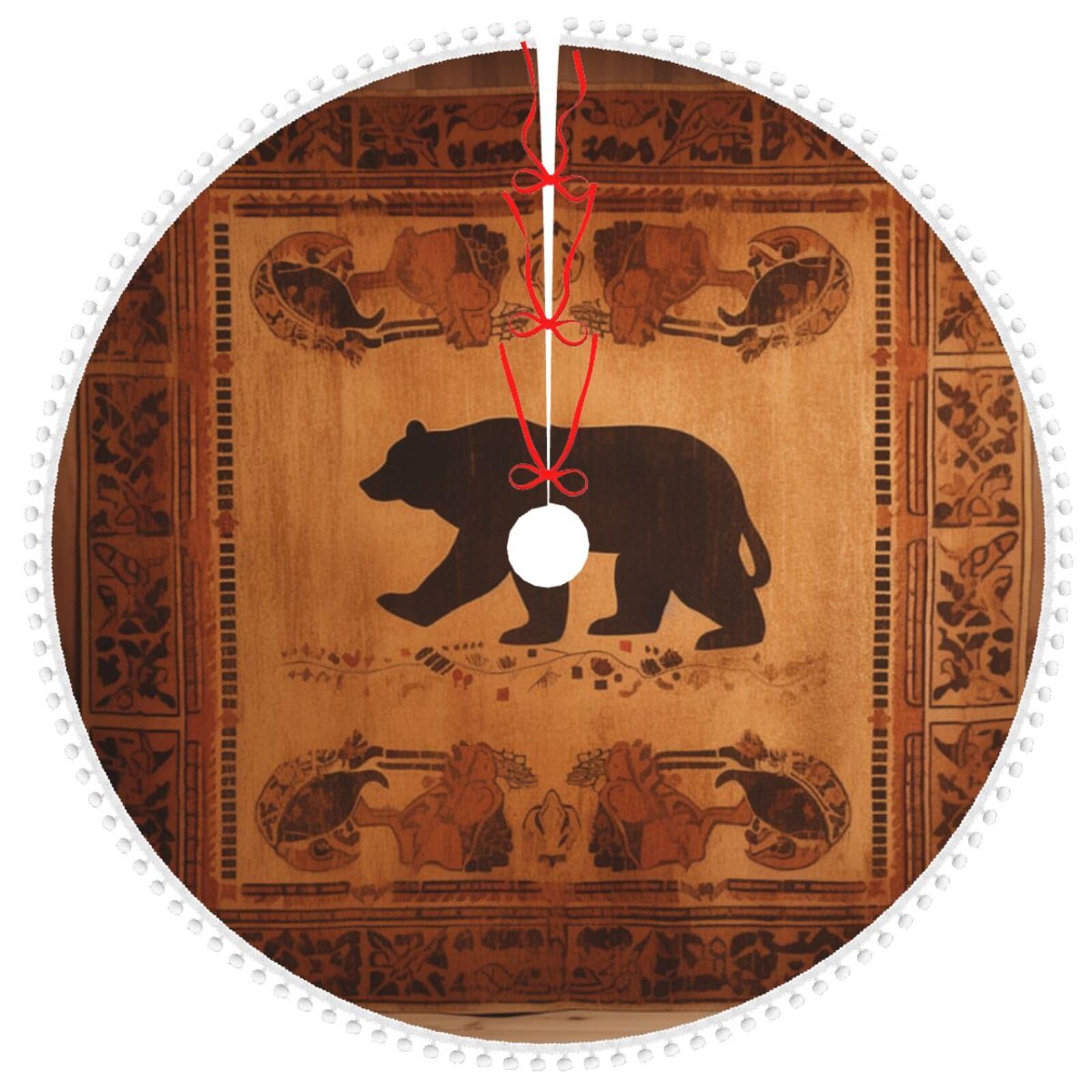 Jupe de sapin de Noël 121 cm avec motif ours et tapis double couche