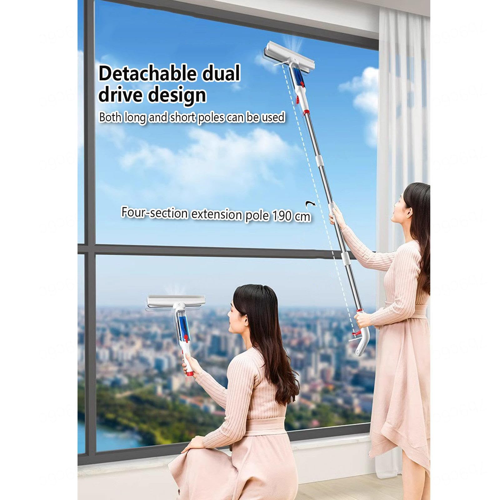 4 en 1 Spray Limpiacristales con Varilla De Extensión, Rasqueta Limpiacristales con Colector De Aguas Residuales Y 5 Paños para Ventanas Altas Interiores/Exteriores
