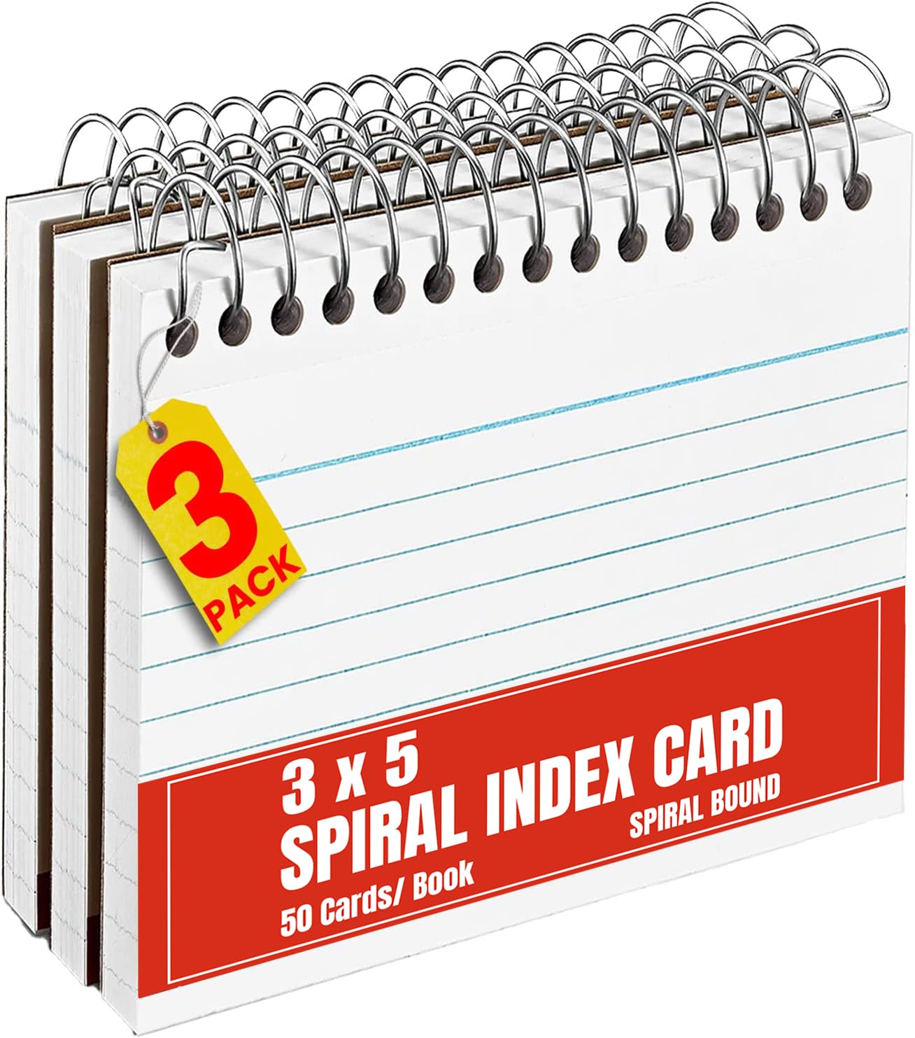 1InTheOffice Spiral Index Cards 3x5 Ruled, Spiral Bound, 50 White Cards/Spiral (3 Pack)