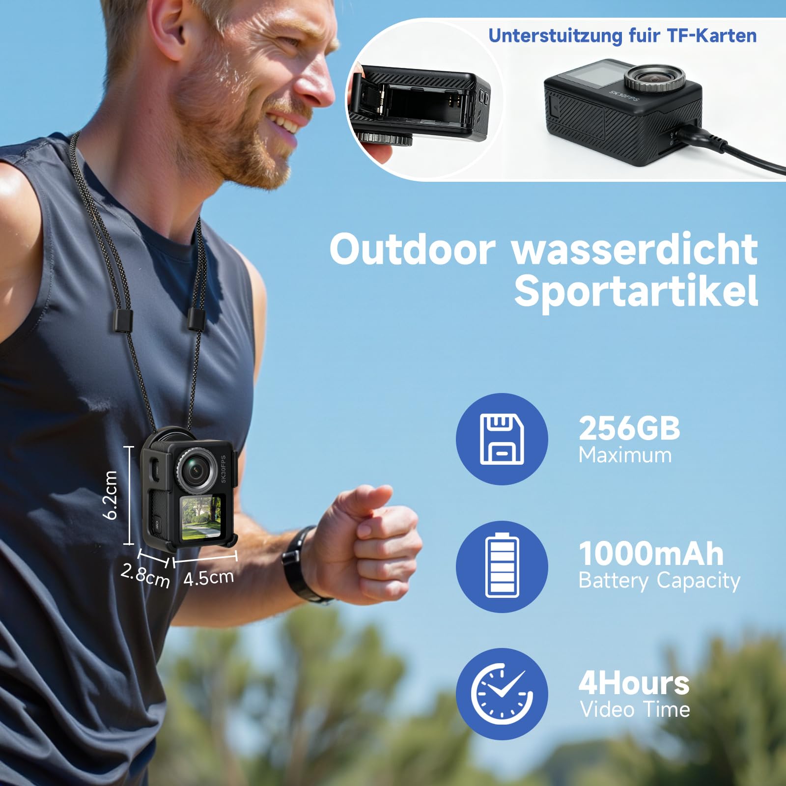 AIKER Action Cam 4k,Action Kamera Mit 5k/30fps,64mp,Ultra Stabil EIS Bildstabilisierung,130° Weitwinkel,Extreme Laufzeit,Einzigartiger Magnetständer Pro-Version Action Cam Für Motorrad,Fahrrad&Outdoor