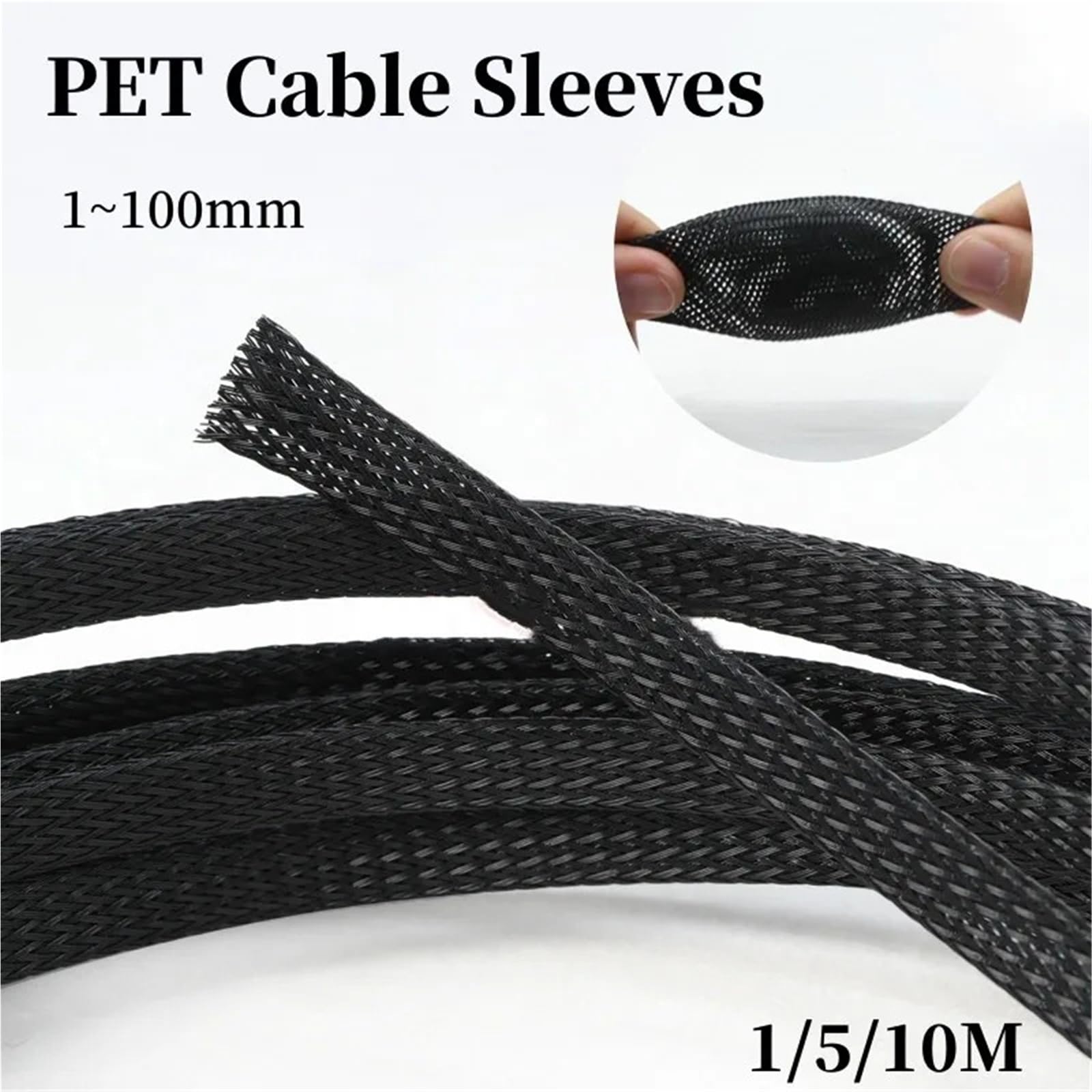 Organizador de Cables en Espiral Tubo de Malla Nailon Negro 1/5/10/M, Funda Alambre for Mascotas, Trenza aislada expandible en Espiral, Apretada 1mm a 100mm(20mm,10M)