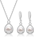 AILUOR Pearl Set de bijoux pour femmes, Faux eau douce simple Pearl Collier et boucle d'oreille avec 18 Inch Chaîne en argent Dainty bijoux de mariage pour les mariées Mom's Day Cadeaux d'anniversaire