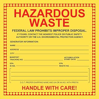 Hazardous Waste Labels, 6 x 6 inches, Red/Black/Yellow, Self-Adhesive Vinyl, Pack of 25