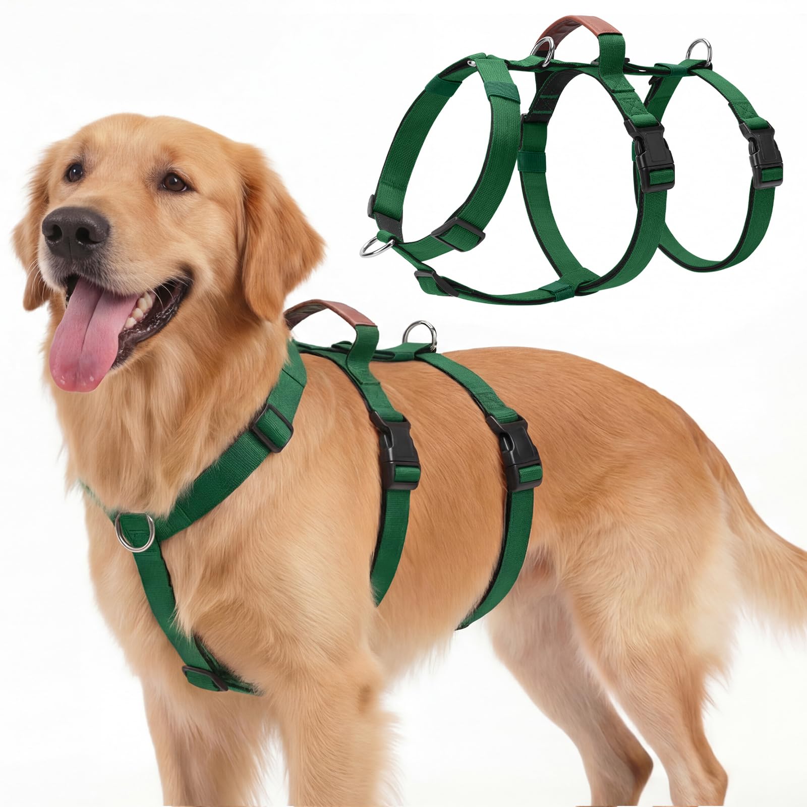 Ledeak No Pull Dog Harness, Lightweight Escape Proof Dog Vest with Padded Lift Handle, Adjustable Anti-Pull Pet Vest for Medium and Large Dogs Outdoor Training Walking (Dark Green, L)