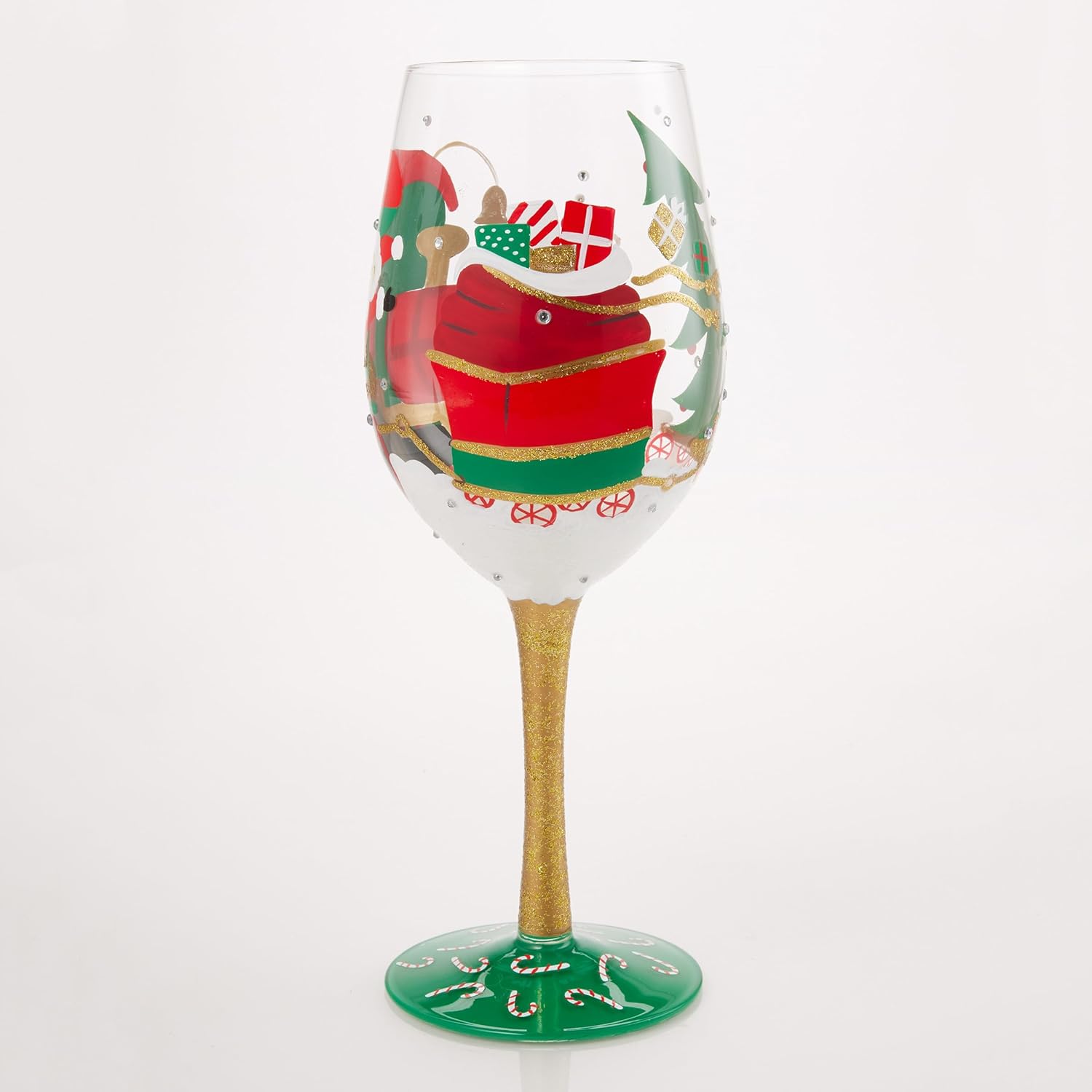 Enesco Lolita Christmas Santa in Train Chuggin' Along Hand-Painted Artisan Wine Glass, 15 Ounce, Multicolor - Image 3