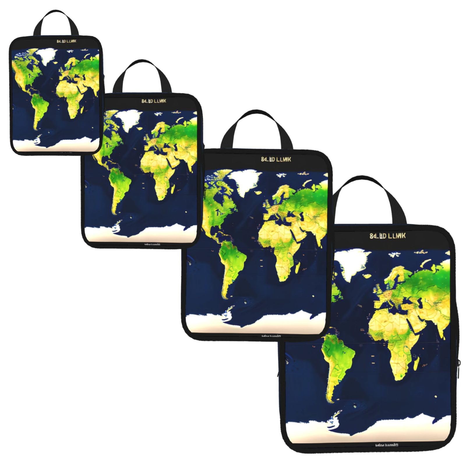 World Map Print 4 Set Compression Packing Cubes for Suitcases,Expandable Storage Bag Organizers