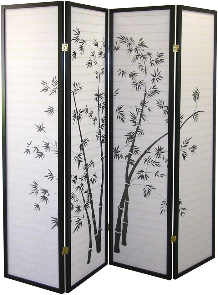 ORE International Black 4 Panel Bamboo Screen Room Divider