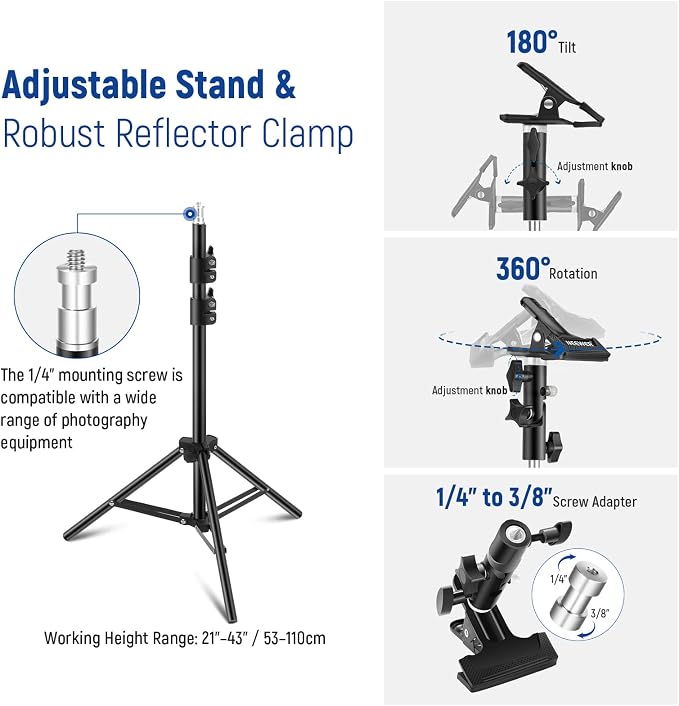 Reflector plegable 5 en 1 110cm con soporte y pinza miniatura 7