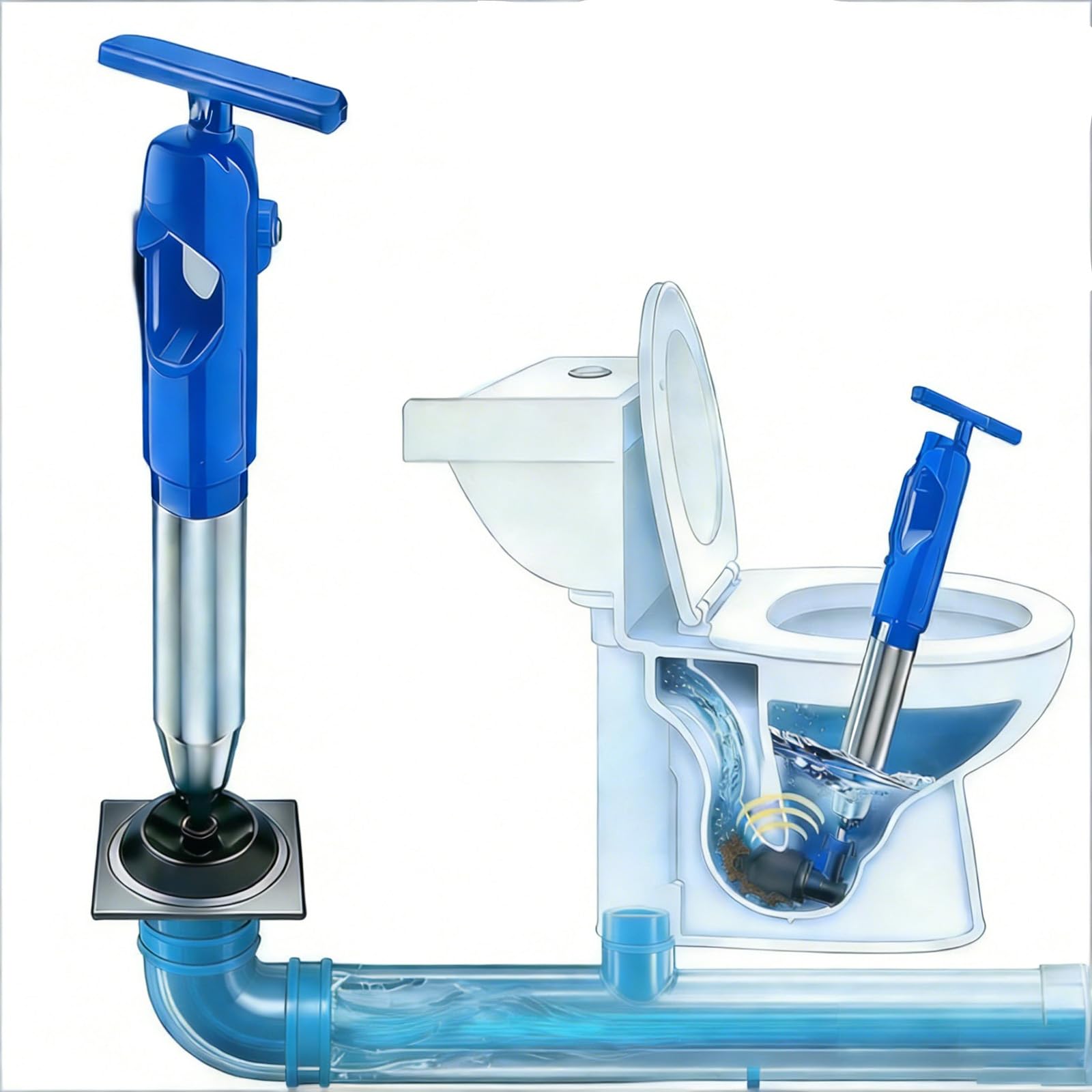 Desatascador tuberías a presión azul para desatascar la ducha y la cocina cómodamente