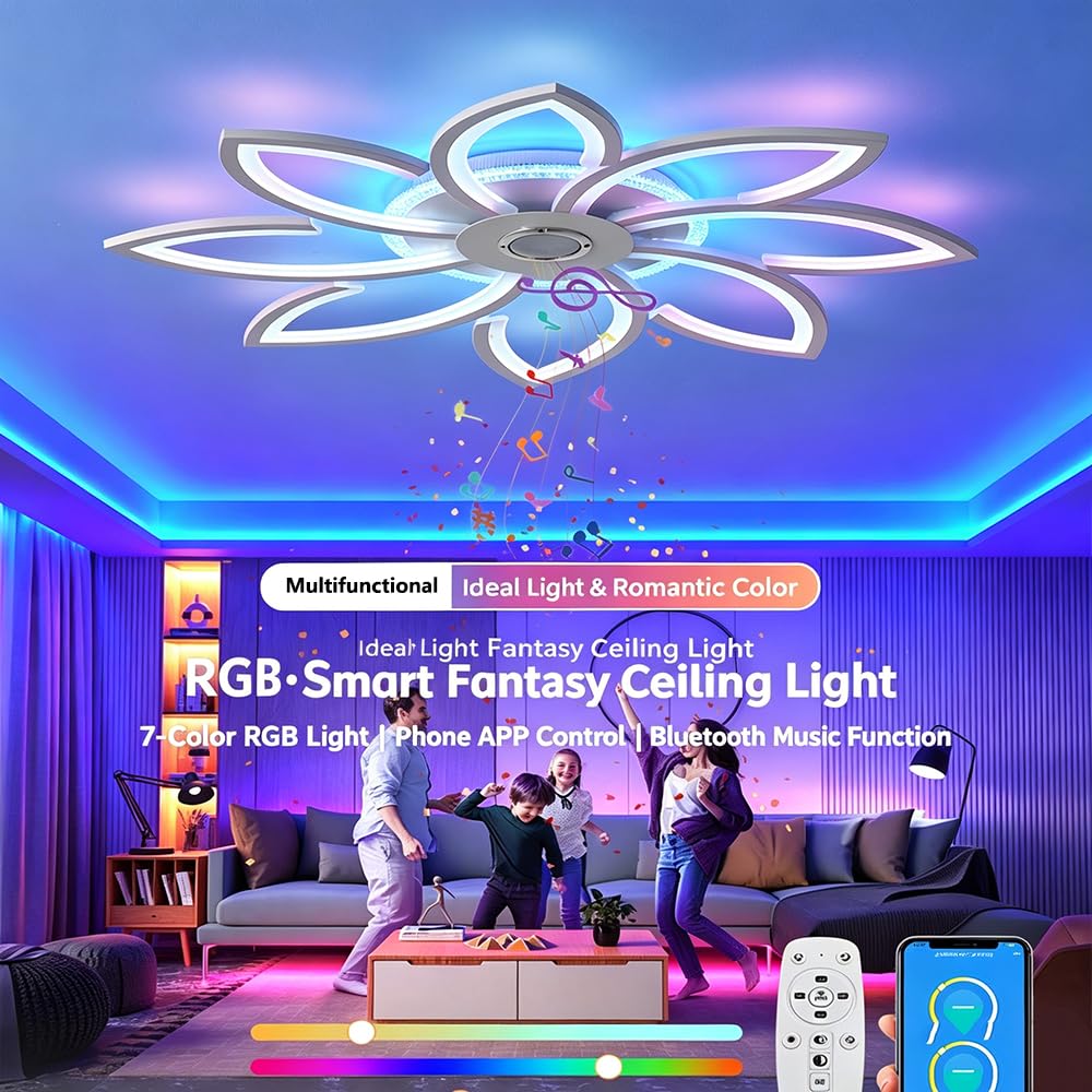 LED Plafoniera Lampada Da Soffitto Dimmerabile Cambio Colore, Telecomando Controllo Tramite App Petali Creativi Altoparlante Bluetooth RGB Lampada Musicale Per Soggiorno Camera Letto,A