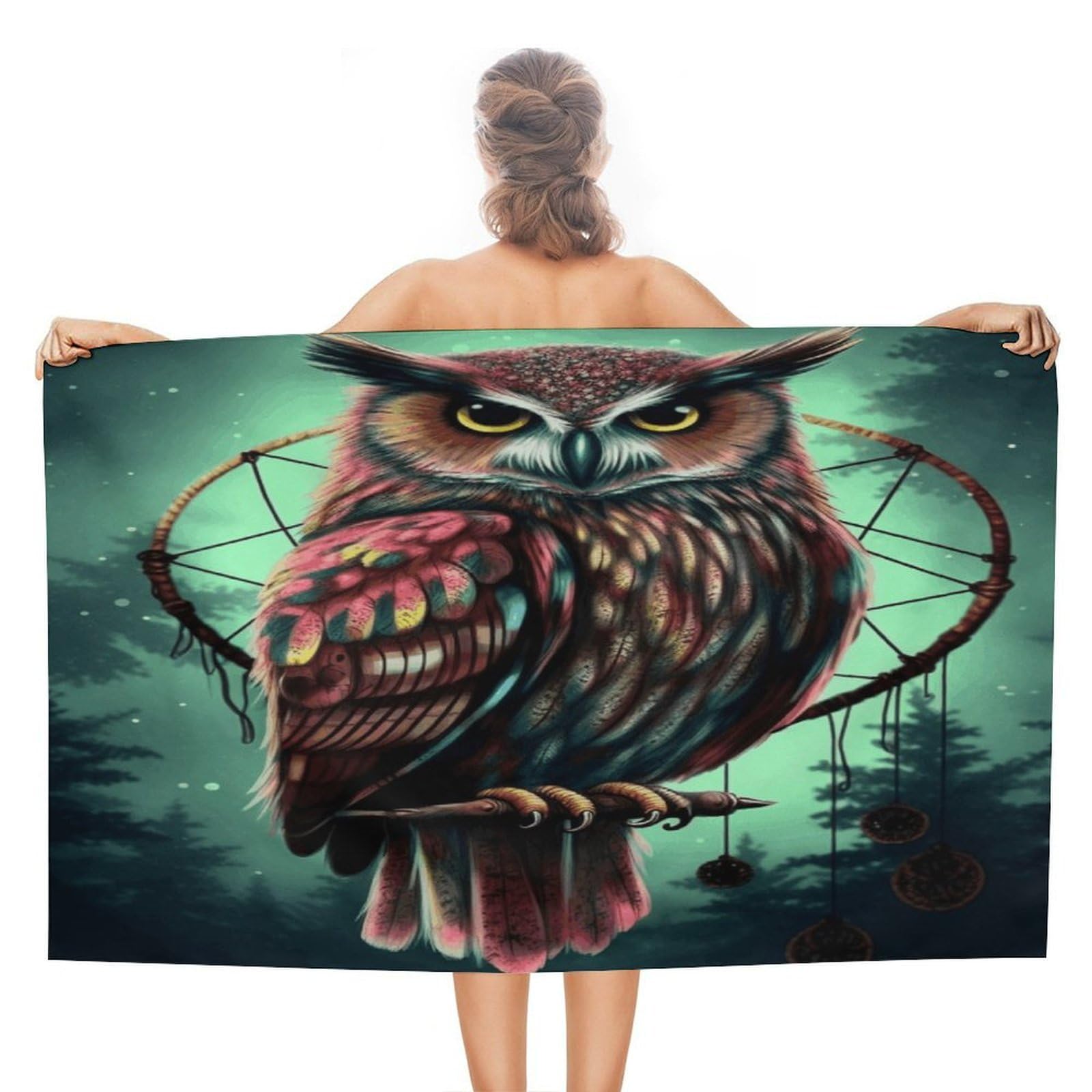 VstaDank Owl Bath Towel Stylish Double-Faced Pile Travel Towel Soft Absorbent Beach Towel for Pool Swim Sports Camping Adults Gift 51X31 Inch