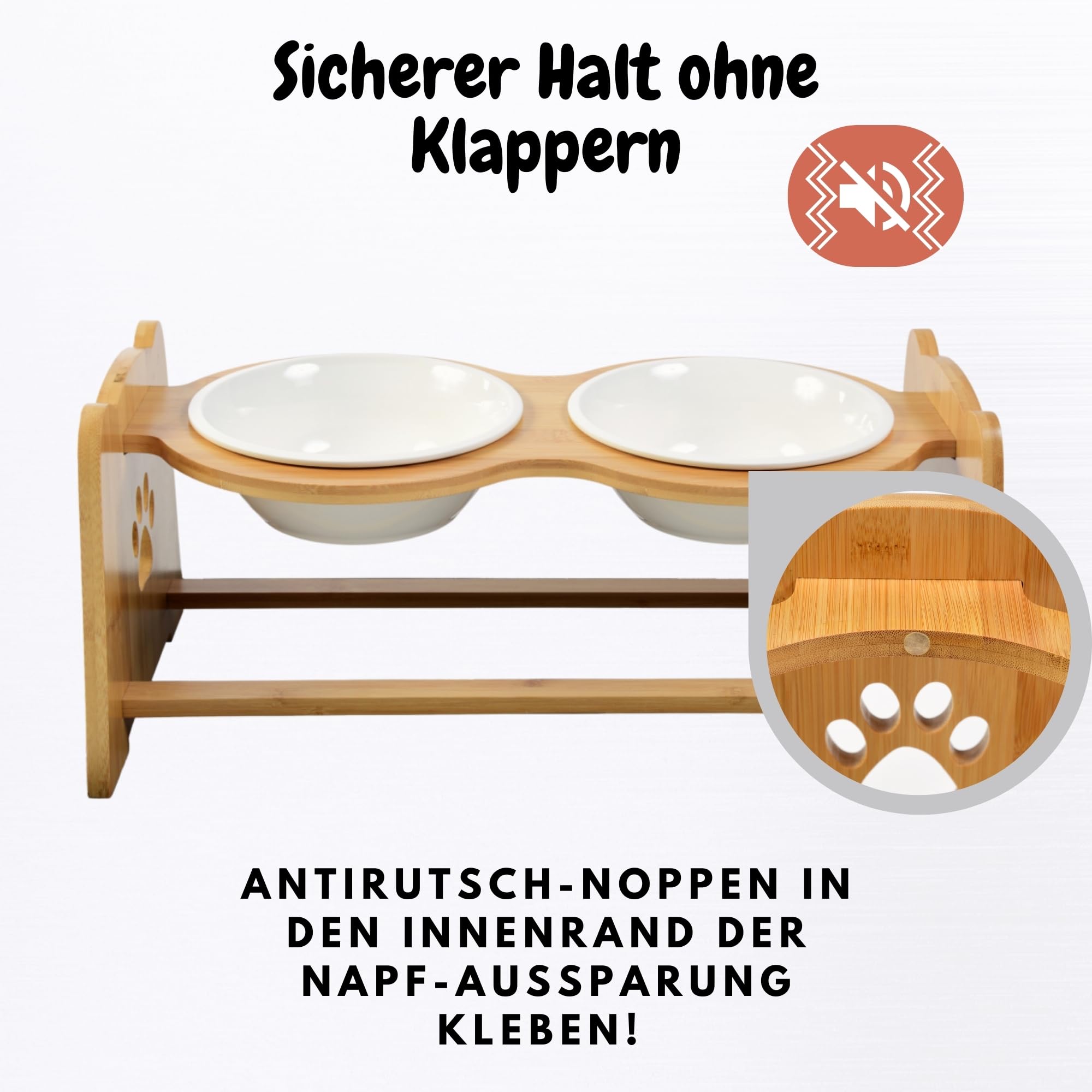 Petzy Premium Keramik-Hundenapf, höhenverstellbarer Katzennapf, 350 ml pro Napf. Ideal für kleine Hunde, mit Rutschfester Unterlage und Futternapf aus Bambus.