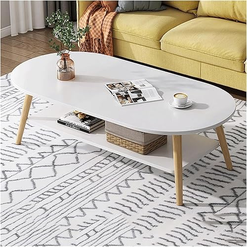 Mesa de Centro Oval Coffee Table wOpen Shelving 2 Tier Small Cocktail Center Table Wood Legs Accent Sofa Side Tea Table Modern Furniture for Living