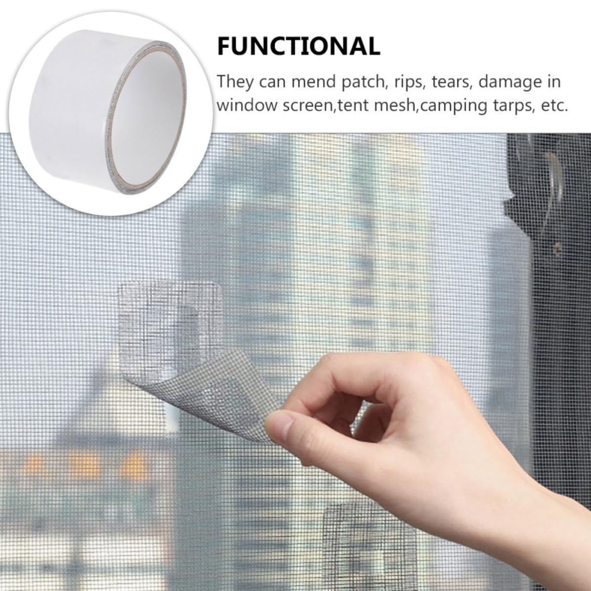 Self-Adhesive Screen Repair Tape Cost Saving Rolls Plastic Fiberglass Mesh Stickers with Back Glue Surface Impermeable for Window and Patio Door Net for Camping Use