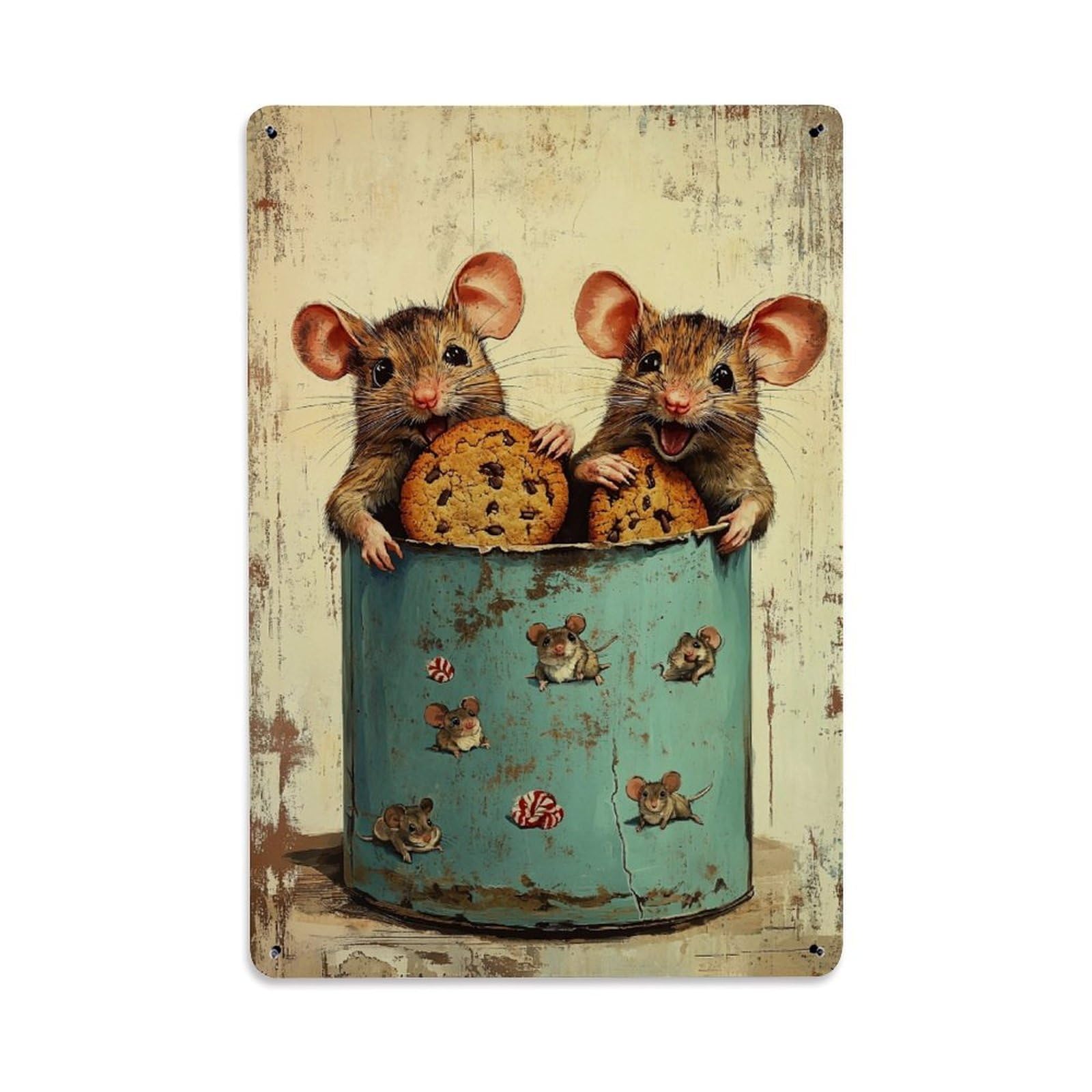 Jdfenggu Vintage Mice Cookies Candy Rustic Tin Retro Metal Tin Sign, Decor Art Poster For Bar, Home, Man Cave, Kitchen, Laundry Room Gift 8X12inch