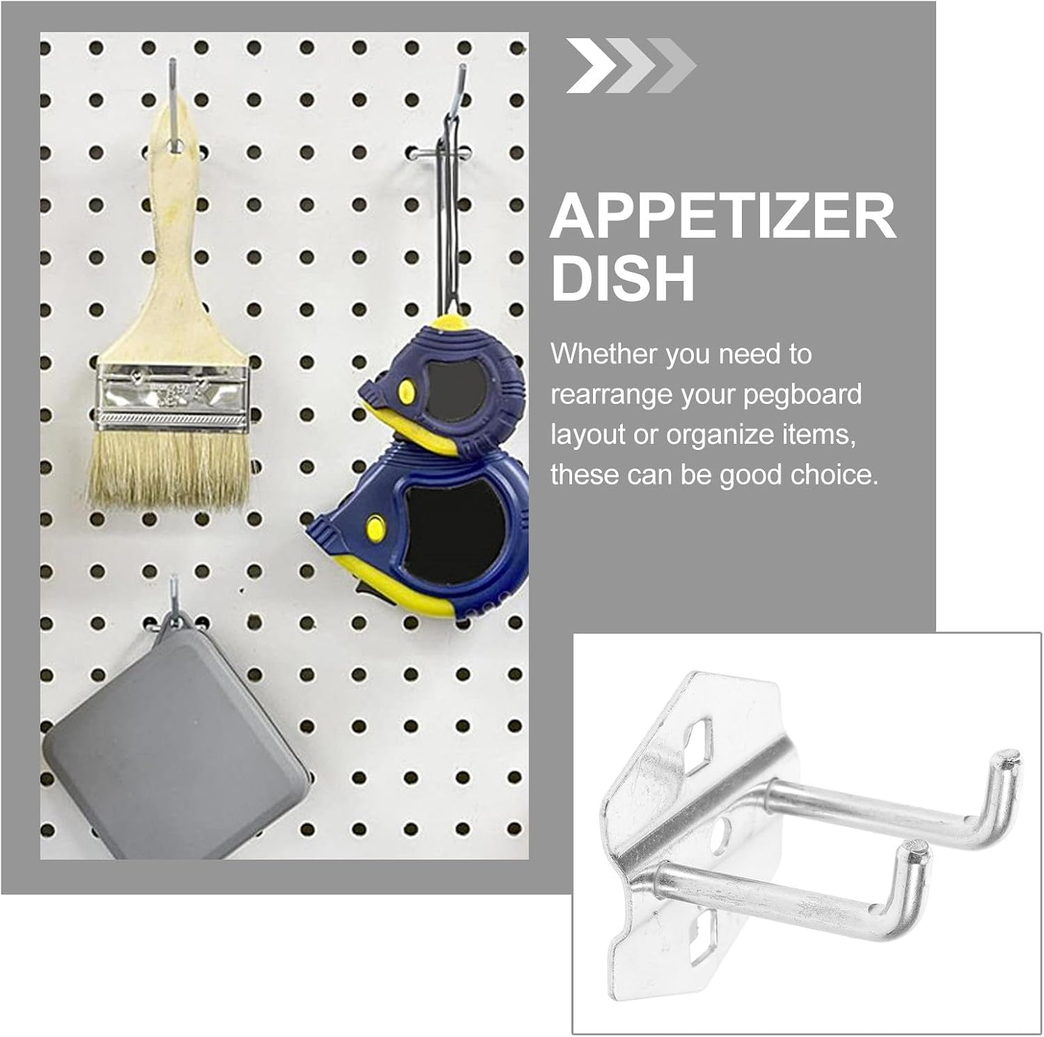 6pcs Pegboard Hooks for Garage and Home Use, Iron Metal Tool Hangers with Sturdy Structure, Heavy Duty Pegboard Organizer Accessories for Hanging Keys and Jewelries