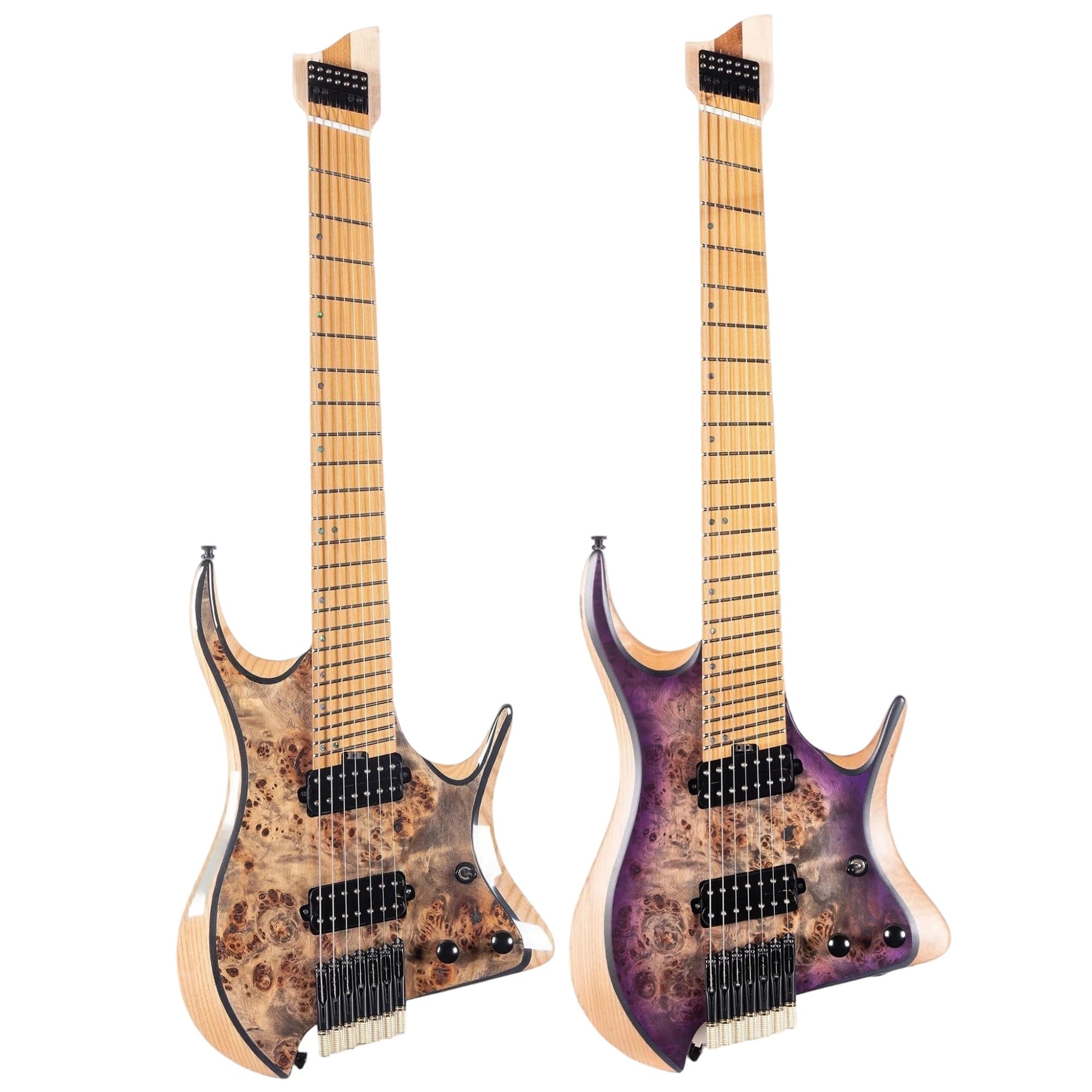 Gitara Elektryczna 7 Strunowa Bezgłowa Gitara Elektryczna Jazzowa Z Mahoniowym Korpusem Humbucker Pickup Trwała(Purple)