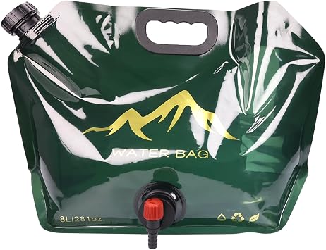 Portable Foldable Water Bag with Spigot, BPA-Free & Durable 8L Large Capacity Water Container for Camping, Hiking, Outdoor Adventures Green
