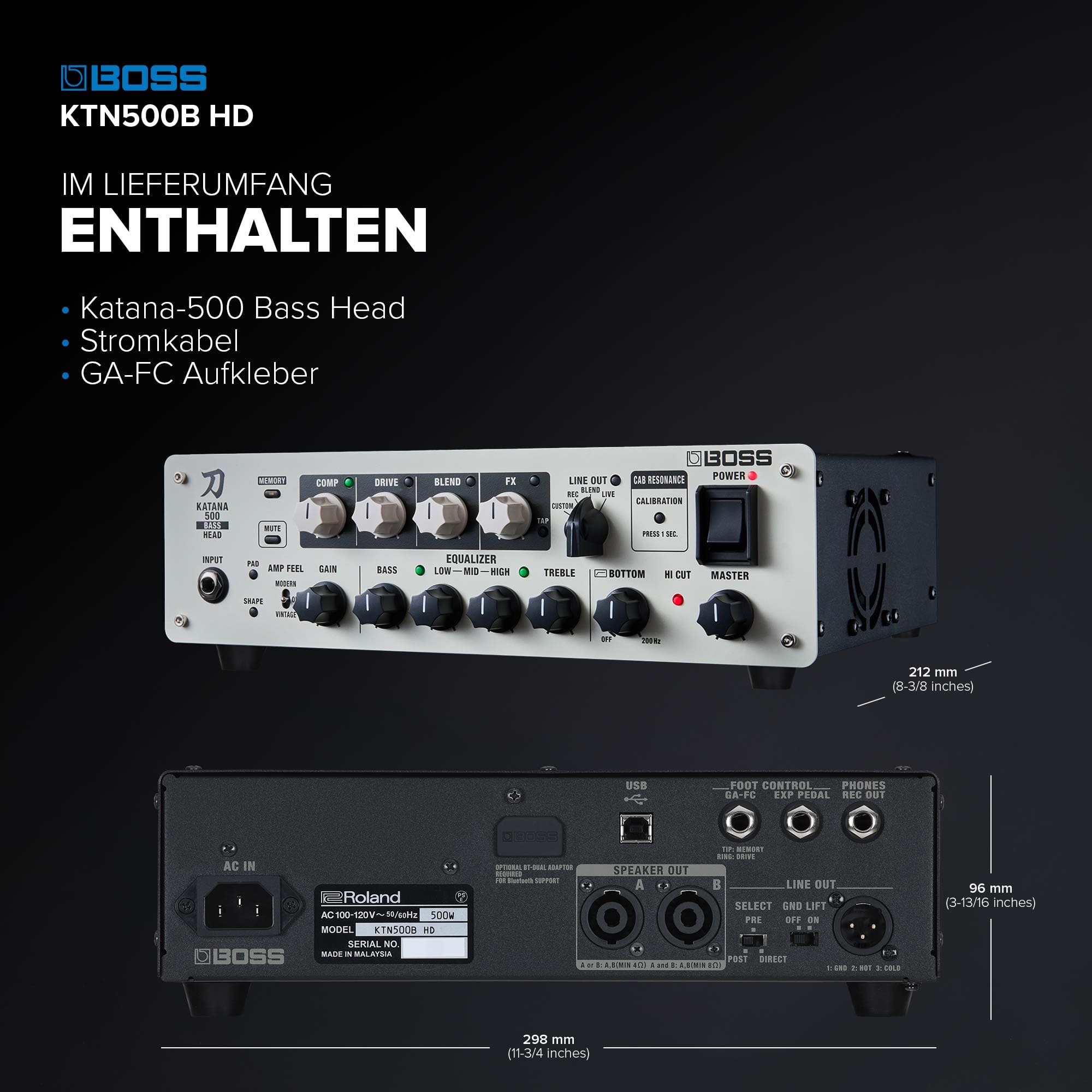BOSS Katana-500 Bass Head | Kompakter 500W Bass-Topteilverstärker mit professionellen Soundwerkzeugen | Innovative Cabinet-Kalibrierung | Zugriff auf über 60 Effekte mit BOSS Tone Studio